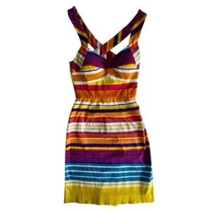 Calvin Klein Bodycon Colorful Striped Back Cross Straps Dress Size 2
